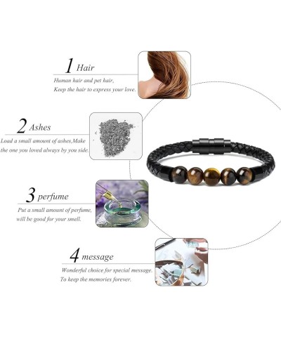 Leather Cremation Memorial Urn Bracelet Lava Stone 316L Stainless Steel Cremation Bangle Keepsake Urn Bracelet for Ashes Blac...