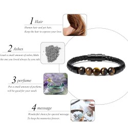 Leather Cremation Memorial Urn Bracelet Lava Stone 316L Stainless Steel Cremation Bangle Keepsake Urn Bracelet for Ashes Blac...