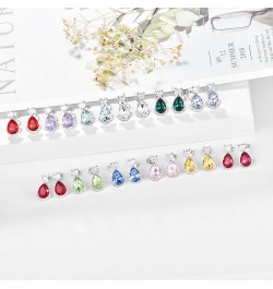 Birthstone Teardrop Crystal Stud Earrings for Women 14K White Gold Solitaire Studs Halo Earrings for Birthday Christmas Weddi...