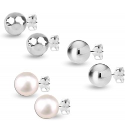 Set of 3 Pairs 925 Sterling Silver Lightweight Ball-Post Stud Earrings for Women Teen 8mm-Silver-Pearl $16.19 Earrings