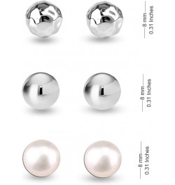 Set of 3 Pairs 925 Sterling Silver Lightweight Ball-Post Stud Earrings for Women Teen 8mm-Silver-Pearl $16.19 Earrings