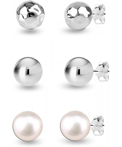 Set of 3 Pairs 925 Sterling Silver Lightweight Ball-Post Stud Earrings for Women Teen 8mm-Silver-Pearl $16.19 Earrings