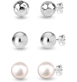 Set of 3 Pairs 925 Sterling Silver Lightweight Ball-Post Stud Earrings for Women Teen 8mm-Silver-Pearl $16.19 Earrings