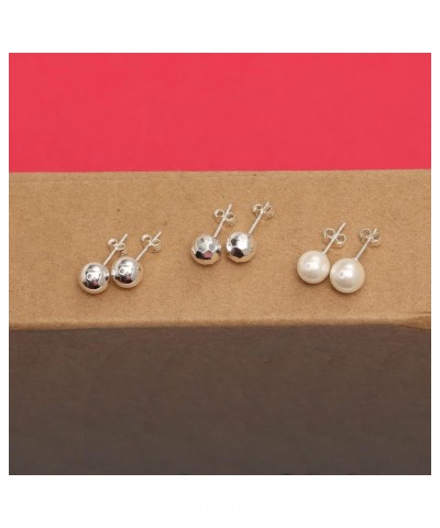 Set of 3 Pairs 925 Sterling Silver Lightweight Ball-Post Stud Earrings for Women Teen 8mm-Silver-Pearl $16.19 Earrings