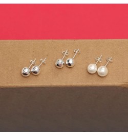 Set of 3 Pairs 925 Sterling Silver Lightweight Ball-Post Stud Earrings for Women Teen 8mm-Silver-Pearl $16.19 Earrings