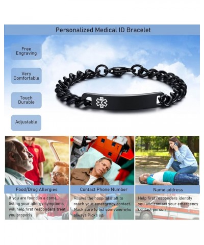 Medical Alert ID Bracelet - Mens Womens Stainless Steel ID Tag Medical Alert Emergency Bracelet,7.2/8/8.4 Inches pacemaker Wi...