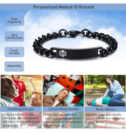 Medical Alert ID Bracelet - Mens Womens Stainless Steel ID Tag Medical Alert Emergency Bracelet,7.2/8/8.4 Inches pacemaker Wi...