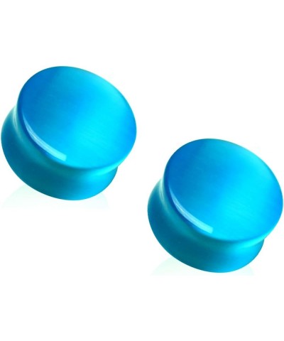 Natural Aqua Blue Cat's Eye Stone Double Flared Saddle Plugs, Sold as a Pair 25mm (1") $8.98 Body Jewelry