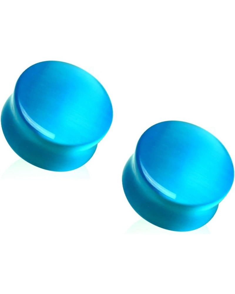 Natural Aqua Blue Cat's Eye Stone Double Flared Saddle Plugs, Sold as a Pair 25mm (1") $8.98 Body Jewelry