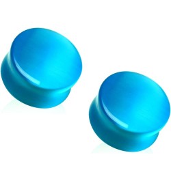 Natural Aqua Blue Cat's Eye Stone Double Flared Saddle Plugs, Sold as a Pair 25mm (1") $8.98 Body Jewelry