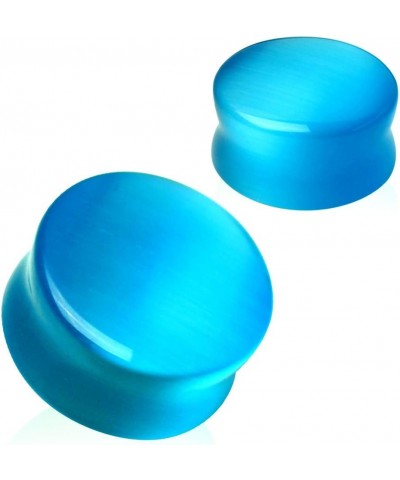 Natural Aqua Blue Cat's Eye Stone Double Flared Saddle Plugs, Sold as a Pair 25mm (1") $8.98 Body Jewelry