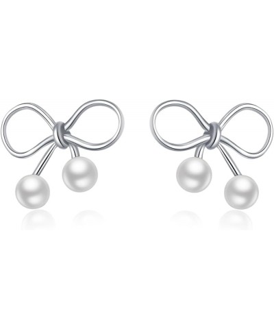 Sterling Silver Bow Studs Earrings for Women Teen Girls Bowknot Pearls Studs Earrings A-Silver $10.43 Earrings