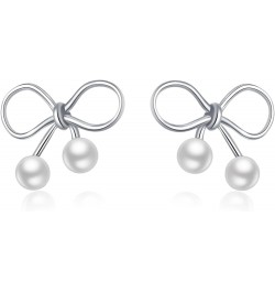 Sterling Silver Bow Studs Earrings for Women Teen Girls Bowknot Pearls Studs Earrings A-Silver $10.43 Earrings