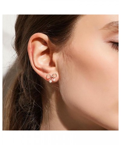 Sterling Silver Bow Studs Earrings for Women Teen Girls Bowknot Pearls Studs Earrings A-Silver $10.43 Earrings