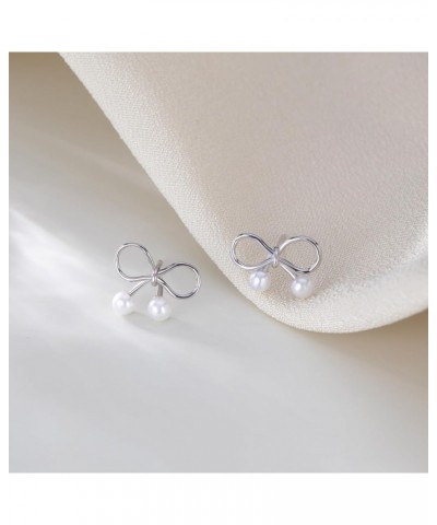 Sterling Silver Bow Studs Earrings for Women Teen Girls Bowknot Pearls Studs Earrings A-Silver $10.43 Earrings