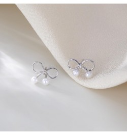 Sterling Silver Bow Studs Earrings for Women Teen Girls Bowknot Pearls Studs Earrings A-Silver $10.43 Earrings