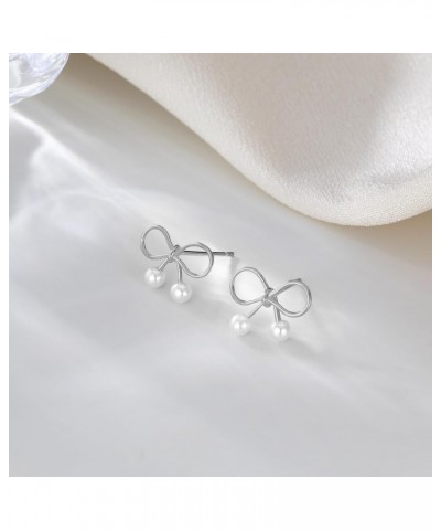 Sterling Silver Bow Studs Earrings for Women Teen Girls Bowknot Pearls Studs Earrings A-Silver $10.43 Earrings