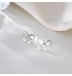 Sterling Silver Bow Studs Earrings for Women Teen Girls Bowknot Pearls Studs Earrings A-Silver $10.43 Earrings