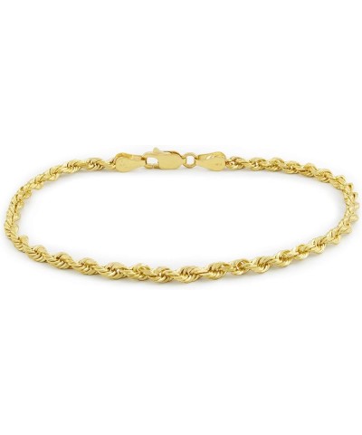 14k Yellow Gold 3mm Solid Rope Chain Diamond Cut Link Bracelet, Mens Womens Jewelry 7" 7.5" 8" 8.5" 9 Yellow 8 $172.61 Bracelets