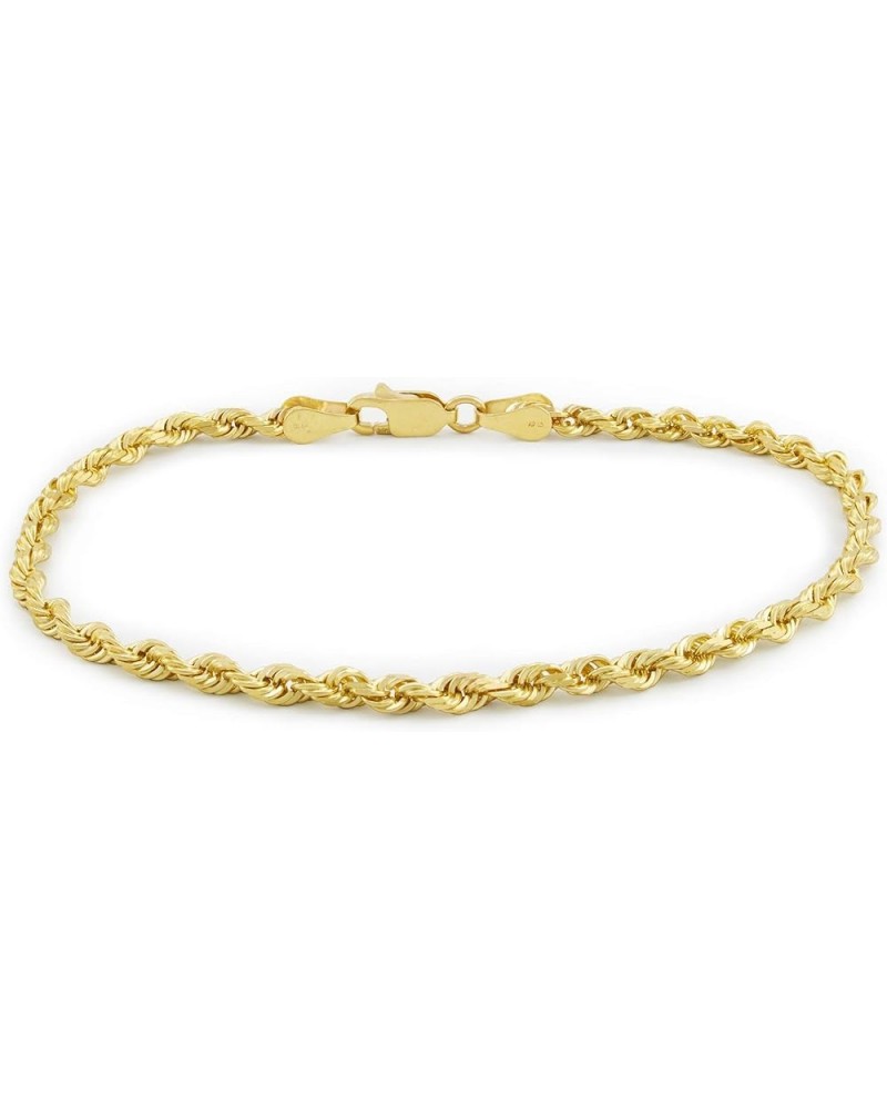 14k Yellow Gold 3mm Solid Rope Chain Diamond Cut Link Bracelet, Mens Womens Jewelry 7" 7.5" 8" 8.5" 9 Yellow 8 $172.61 Bracelets