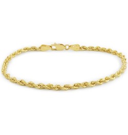 14k Yellow Gold 3mm Solid Rope Chain Diamond Cut Link Bracelet, Mens Womens Jewelry 7" 7.5" 8" 8.5" 9 Yellow 8 $172.61 Bracelets