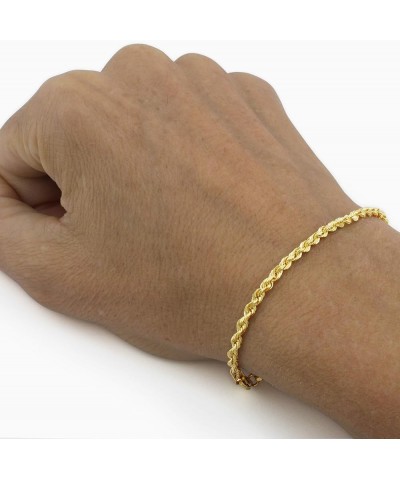 14k Yellow Gold 3mm Solid Rope Chain Diamond Cut Link Bracelet, Mens Womens Jewelry 7" 7.5" 8" 8.5" 9 Yellow 8 $172.61 Bracelets