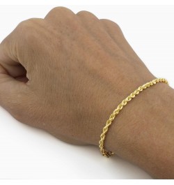 14k Yellow Gold 3mm Solid Rope Chain Diamond Cut Link Bracelet, Mens Womens Jewelry 7" 7.5" 8" 8.5" 9 Yellow 8 $172.61 Bracelets