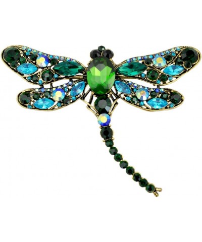 Dragonfly Big Large 3in Statement Animal Brooch Pin Antique Gold Tone green $9.17 Brooches & Pins