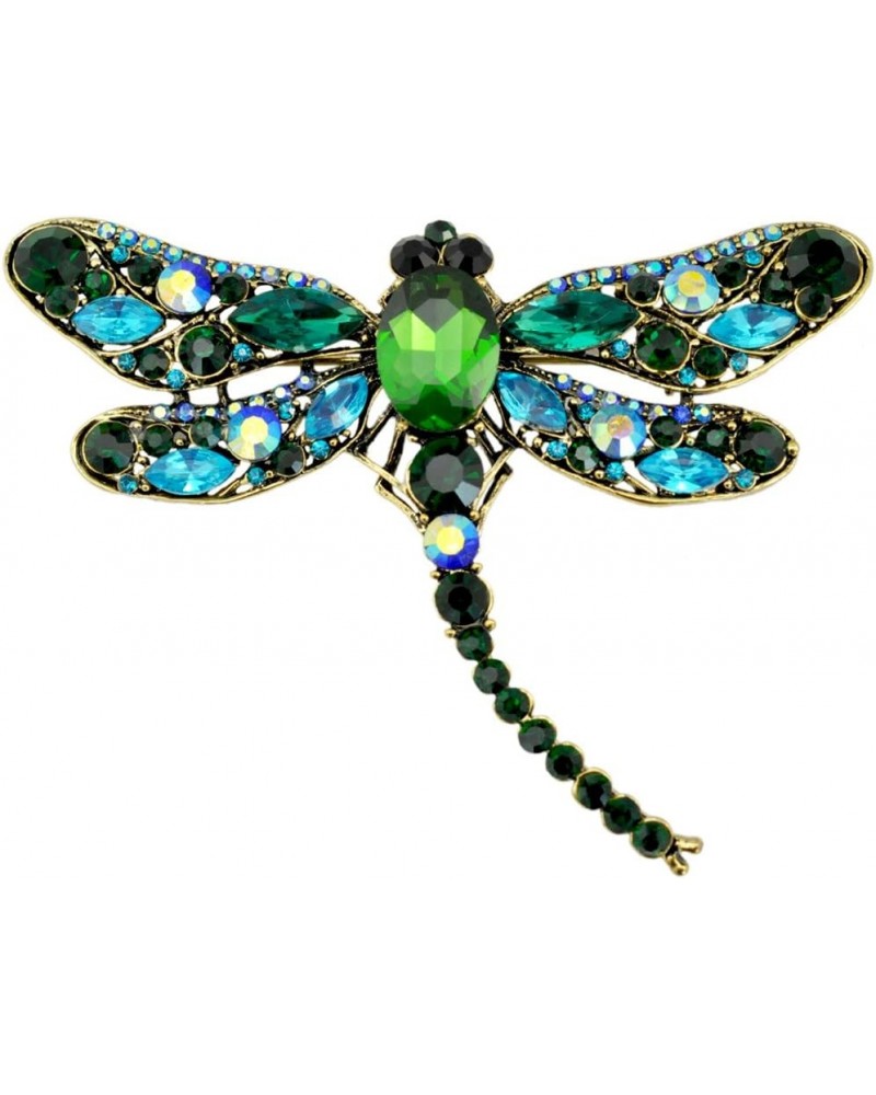 Dragonfly Big Large 3in Statement Animal Brooch Pin Antique Gold Tone green $9.17 Brooches & Pins