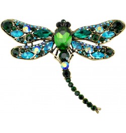 Dragonfly Big Large 3in Statement Animal Brooch Pin Antique Gold Tone green $9.17 Brooches & Pins