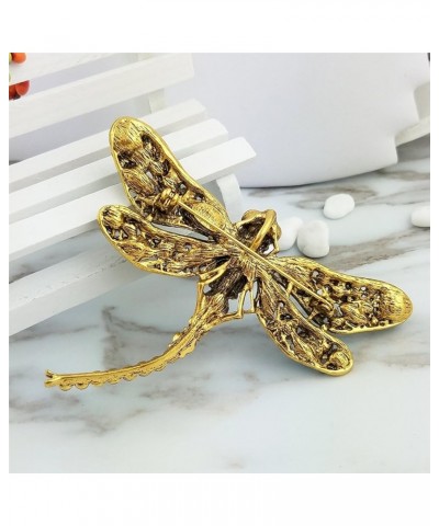 Dragonfly Big Large 3in Statement Animal Brooch Pin Antique Gold Tone green $9.17 Brooches & Pins