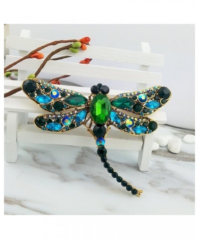 Dragonfly Big Large 3in Statement Animal Brooch Pin Antique Gold Tone green $9.17 Brooches & Pins