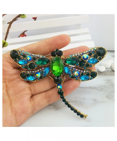 Dragonfly Big Large 3in Statement Animal Brooch Pin Antique Gold Tone green $9.17 Brooches & Pins