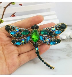 Dragonfly Big Large 3in Statement Animal Brooch Pin Antique Gold Tone green $9.17 Brooches & Pins