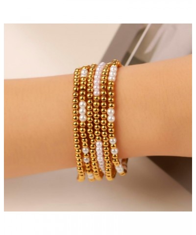 Gold Beaded Bracelets for Women, 18K Gold Plated Stackable Stretch Bead Ball bracelet Set Jewelry Gifts for Women Teen Girls ...