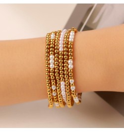 Gold Beaded Bracelets for Women, 18K Gold Plated Stackable Stretch Bead Ball bracelet Set Jewelry Gifts for Women Teen Girls ...