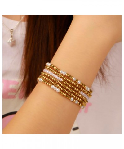 Gold Beaded Bracelets for Women, 18K Gold Plated Stackable Stretch Bead Ball bracelet Set Jewelry Gifts for Women Teen Girls ...