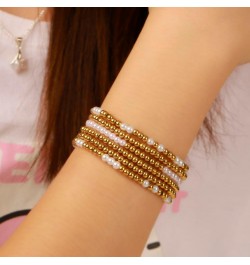 Gold Beaded Bracelets for Women, 18K Gold Plated Stackable Stretch Bead Ball bracelet Set Jewelry Gifts for Women Teen Girls ...