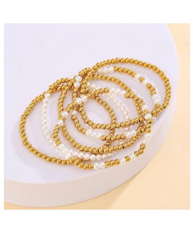 Gold Beaded Bracelets for Women, 18K Gold Plated Stackable Stretch Bead Ball bracelet Set Jewelry Gifts for Women Teen Girls ...