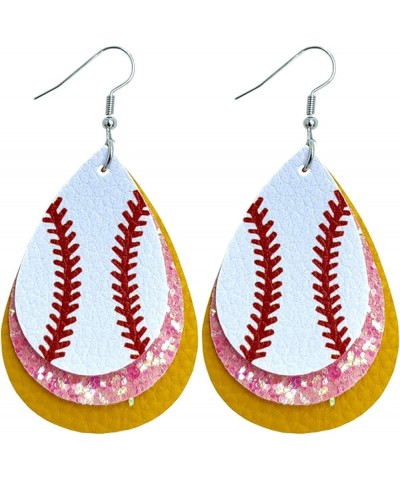 Colorful Layered Baseball Leather Dangle Earrings Glitter Sports Lover Baseball Teardrop Earrings for Women Girls Jewelry F $...