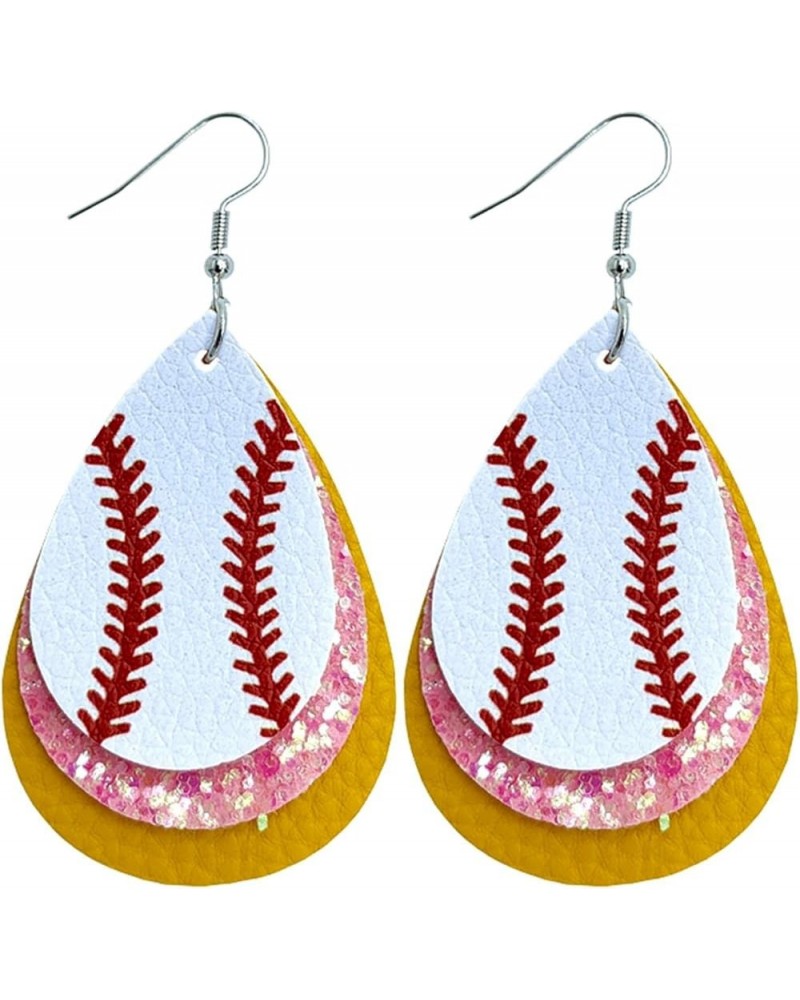 Colorful Layered Baseball Leather Dangle Earrings Glitter Sports Lover Baseball Teardrop Earrings for Women Girls Jewelry F $...