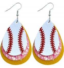 Colorful Layered Baseball Leather Dangle Earrings Glitter Sports Lover Baseball Teardrop Earrings for Women Girls Jewelry F $...