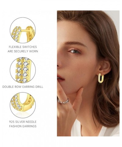 Small Gold Huggie Hoop Earrings for Women, 18K Plated 925 Sterling Silver Post Lightweight Cubic Zirconia Round/Cross/U Shape...