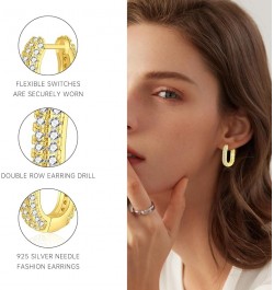 Small Gold Huggie Hoop Earrings for Women, 18K Plated 925 Sterling Silver Post Lightweight Cubic Zirconia Round/Cross/U Shape...