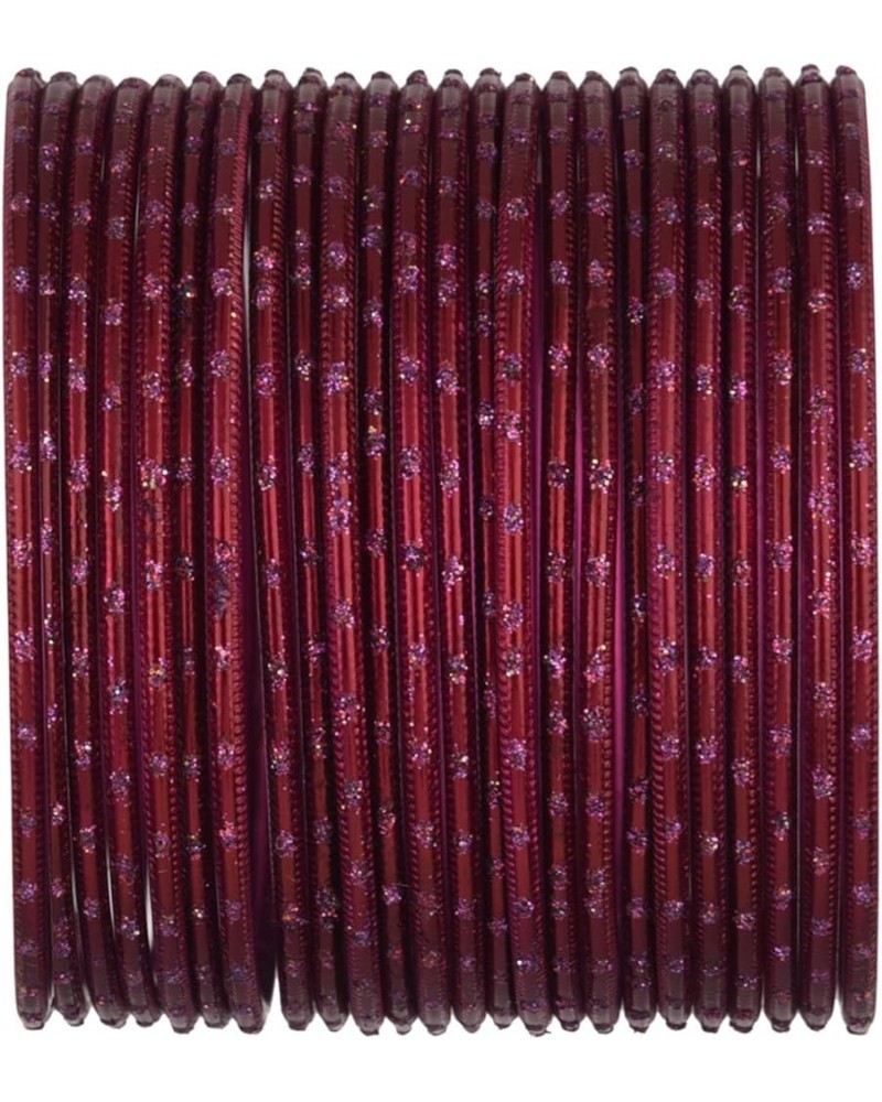 Indian Bangles Set Bollywood Plain Metal Bangle Bracelets Costume Jewelry for Women & Girls Maroon (Set of 24 Pcs) 2-4 $10.25...