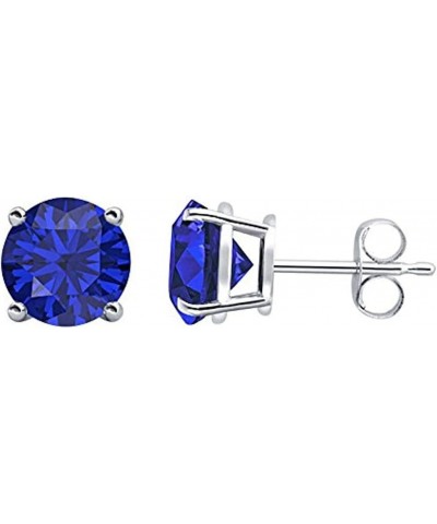 Round Cut Created Blue Sapphire 925 Sterling Silver Fashion Prong Setting Stud Earrings Great Gift for Any Occasion For Women...