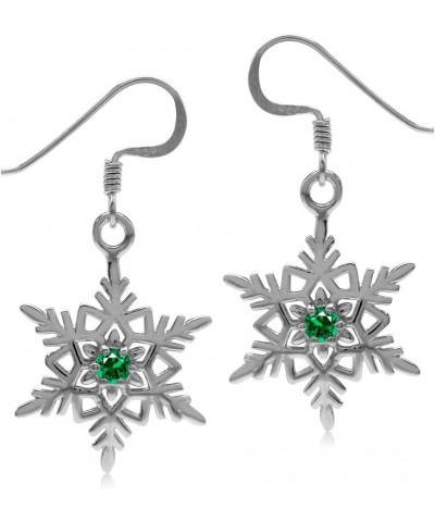 Genuine Gemstones 925 Sterling Silver Snowflake Christmas Dangle Hook Earrings Jewelry for Women created nano green emerald $...