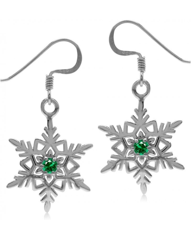 Genuine Gemstones 925 Sterling Silver Snowflake Christmas Dangle Hook Earrings Jewelry for Women created nano green emerald $...