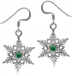 Genuine Gemstones 925 Sterling Silver Snowflake Christmas Dangle Hook Earrings Jewelry for Women created nano green emerald $...