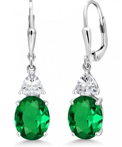 925 Sterling Silver Green Nano Emerald and White Zirconia Dangle Earrings For Women (4.40 Cttw, Gemstone May Birthstone, Oval...